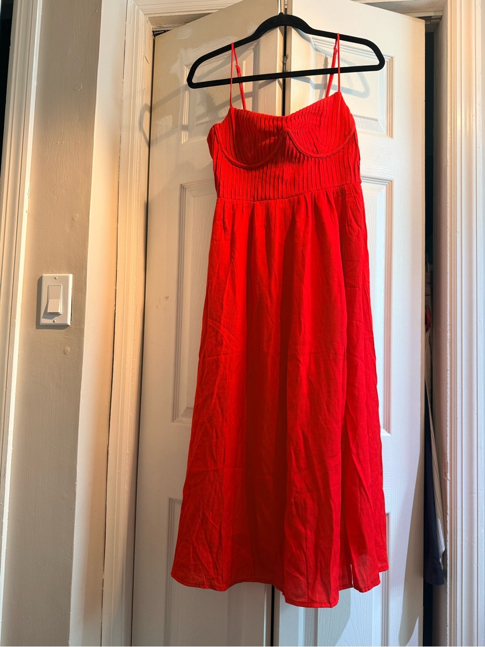 Hello Molly Red Ribbed Dress with Spaghetti Straps